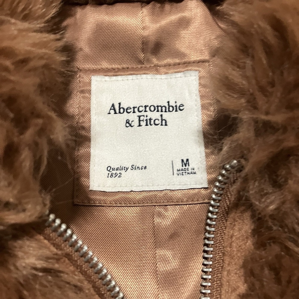 Abercrombie & Fitch Faux Fur Jacket Womens Medium Brown Fuzzy Full Zip Coat Cozy - Picture 2 of 6